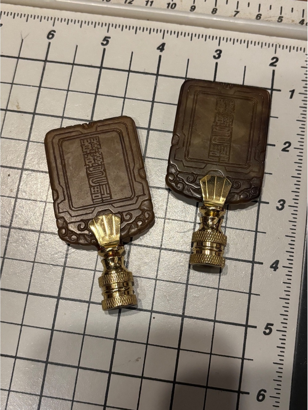 Pair of Vintage Chinese Carved Stone Plaque Lamp Finials